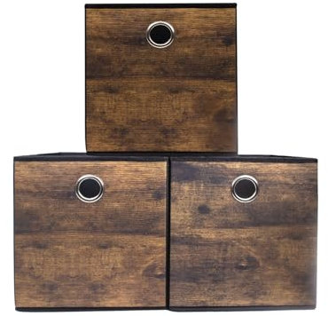 Robust Aufbewahrungsboxen mit Exquisite Holz Korn Muster,Mehrzweck Aufbewahrungskörb,Organisationsbox für Regal,Schränk,Schlafzimmer,Büro,Abstellraum,Kinderzimmer,Braun mit Schwarz,26x26x28cm,3 Stücke