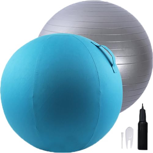 WTZHHK Silla con Pelota de Ejercicio de 65 cm, Pelota de Yoga Pilates, Asiento de Pelota de Equilibrio, Oficina Trabajo Gimnasia Cubierta Fitness Bola hogar Ejercicio Funda Silla Oficina(Sky Blue)