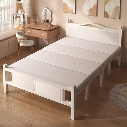 GBPLDMAQ Feldbett Klappbar Vier Abschnitte, Klappbett Unterstützt 350kg, Campingbett Bequeme Rückenlehne das Zusammenklappen Nimmt Keinen Platz EIN(White)