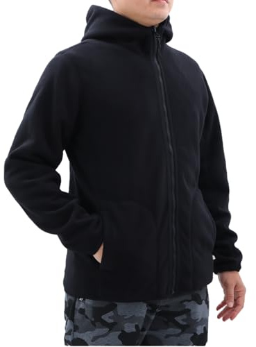 BWBIKE Hommes Extérieur Veste Polaire Réversible À Capuche Veste Polaire Fermeture Éclair Complète À Manches Longues Manteau D’Hiver Vêtements D’extérieur pour Hommes Femmes, Noir, L