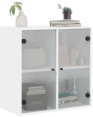 Tidyard Wandschränke Wandschrank Hängeschrank Wandgarderobe Hängeregal Bücherschrank Glastüren Weiß 68x37x68,5 cm