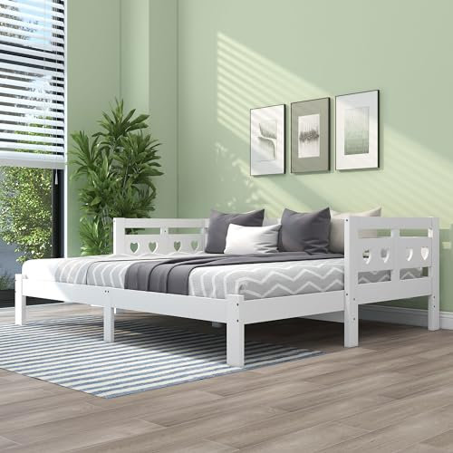Gegtuon Sofabett Daybett 90x200 cm, Schlafsofa Tagesbett mit Ausziehbares Rollbett, Jugendbett Bettgestell aus Holz mit Lattenrost, Kinderbett Holzbett für Kinder Erwachsene, Weiß, ohne Matratze