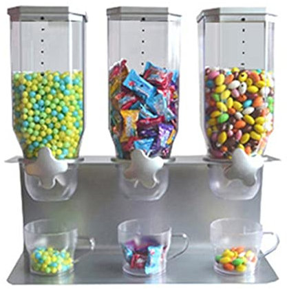IUokLU Distributeur de Nourriture Triple - Distributeur de céréales pour Bonbons Noix Riz Granola (2 L x 3 canettes) - Distribue 1 Once par Torsion et préserve la，Argent-6L
