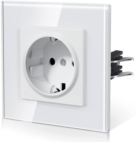 BSEED Enchufe Pared con Cristal,Enchufes Empotrable Estándar,Instalación Con Garfio,Conexión sin Destornillador,Seguridad infantil,E-Serie,1 Enchufe,86mm Blanco
