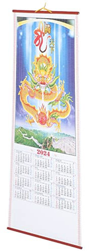 DIYEAH Calendrier Mural Chinois Traditionnel Année Du Dragon Avec Calendrier Lunaire Léger Et Complet à Suspendre Pour Maison Bureau Et Chambre