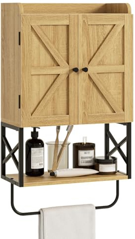 Apetaccat Armoire de salle de bain, petite armoire à pharmacie avec étagère réglable et portes de verrouillage magnétiques, armoire suspendue murale pour salle de bain/buanderie, chêne