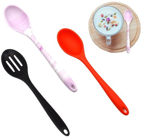 LINGJIA 3 Piezas Cucharón Silicona Cocina, Cuchara de Cocina de Silicona de 27 Cm, Cuchara de Silicona Antiadherente, Cuchara Agitadora, Cuchara de Silicona de Mango Largo