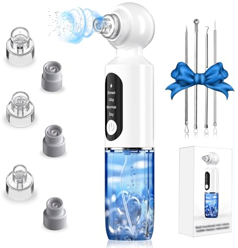 Robofun Extracteur de points noirs pour le visage 4 modes & 6 pointes d'aspiration & réservoir d'eau visible & compresse chaude, 75 kpa super puissance d'aspiration pour le nettoyage du visage,