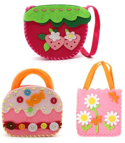MIRKUZI Nähsets für Kinder 3-teiliges Nähset für Kinder, Bastelset aus Filz, Vliestasche, Handtasche für Mädchen, kreatives Spielzeug, Neujahrsgeschenk, Kinderset, Mädchenset