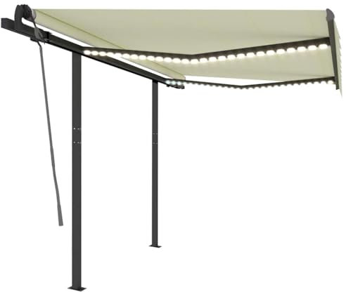 Baziroo Tenda da sole con braccio snodato con luci a LED a energia solare, per balconi, terrazze, caffetterie o ristoranti, decorazione per esterni, protezione solare, 300 x 250 cm