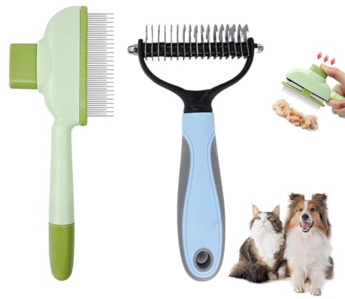2 Stück Hunde- und Katzenbürste, unterwolle bürste hund, lange Haare, entfernt Knoten, Teppiche und Haare
