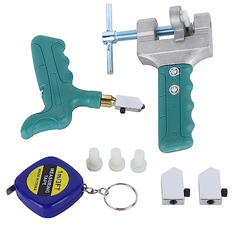 Cutter de carreaux de verre avec pince de rupture, poignée ergonomique Handle Tungstten Wheel Tool pour carreaux de céramique, coupe en verre, comprend du ruban adhésif, des têtes