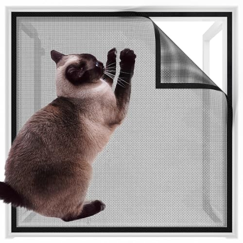 Satiskid Fly Screen Window, 100 x 130 cm, Cat-Proof Cat Grid Window, No Drilling, Insect Protection Fly Screen with Velcro Tape, Fly Net, Mosquito Net for Living Room, Roof Window, Balcony