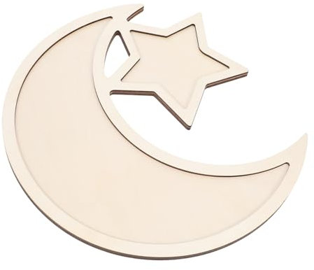 Zerodeko Eid Mubarak Holztablett mit Mond und Stern Design Ramadan Dessert Serviertablett für Snacks und Dekoration für Islamische Festlichkeiten und Wohnräume