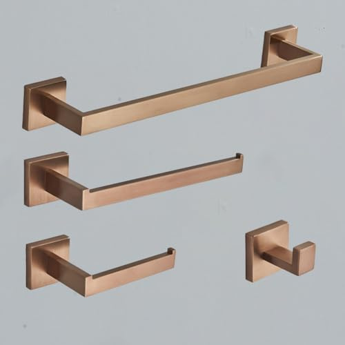 MCHDMI Bathroom Rose Gold Hardware Set Stainless Steel Robe Hook Towel Bar Toilet Roll Paper Holder Towel Ring Bathroom Accessories,Brushed Rose Gold A,1