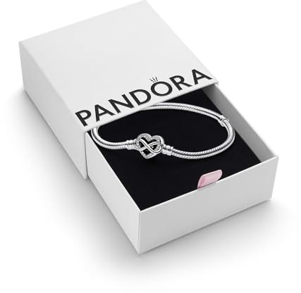 PANDORA Moments Sparkling Infinity Heart Clasp Snake Chain Bracelet, Size 17- With Gift Box