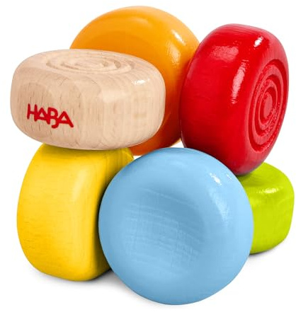 HABA Color Drops Wooden Grasping & Baby Teether Toy – Sensory Toys for Babies & Rattle with Elastic Threading for Ages 6 Months and Up