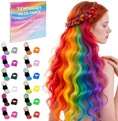 BUTBU Hair Chalk for Girls Kids, 12 Colors Temporary Hair Dye, Non-Toxic Washable hair Chalks, Hair Coloring Gifts for Birthday Party, Christmas, Halloween