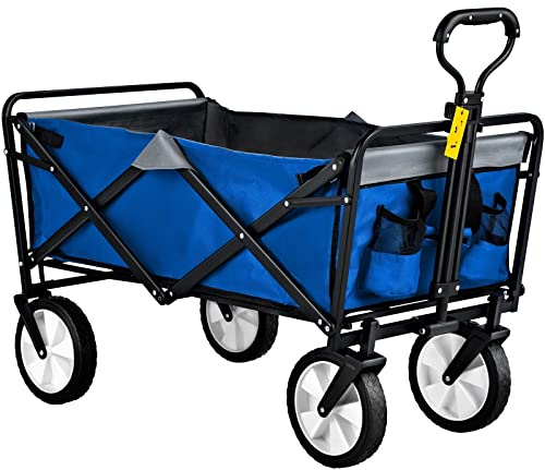 JINGYAN Storage Carts Folding Wagon Cart Utility Collapsible Wagon Adjustable Handle Black Orange Blue Wheelbarrows Carts Wagons(Blue and Gray)
