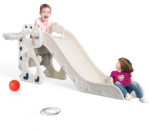 Set di scivoli di aggiornamento per bambini, set da golf, cestino da basket, ecc., facile da montare, scivolo da giardino per neonati e bambini (scivolo + cestino + anello beige)