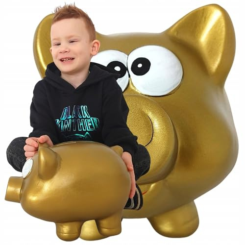 Sparschwein ohne Öffnung XXL groß Keramik Gold – handbemalt handgemacht – Spardose/Sparbüchse/Geldbüchse Sparbox Sparbehälter – traditionelle Spardose zum Zerschlagen – für Kinder & Erwachsene