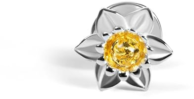 HENRYKA Daffodil Flower Pin Brooch - 925 Solid Sterling Silver & Baltic Amber | Welsh & Spring Floral Symbolism | Bridesmaid Accessory | 10 mm x 10 mm | Pair With Any Outfit