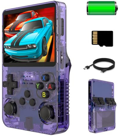 20000 in 1 Handheld Game Console, R36S Portable Retro Video Game Console, Mini Retro Pocket Arcade Game, HD 3.5 inch IPS Screen, 128GB Card with Pre-installed Games (Purple)