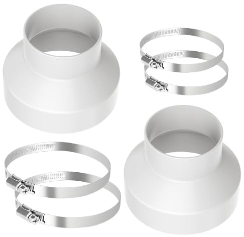 2 Pcs Round Ducting Reducer, 150mm to 100mm 6 to 4 Inch Reduction Coupler | Duct Pipe, 4 Pcs Stainless Hose Clips, Circular Reducing Joint, for Extractor Fans Cooker Hood Tumble Dryer Ventilation