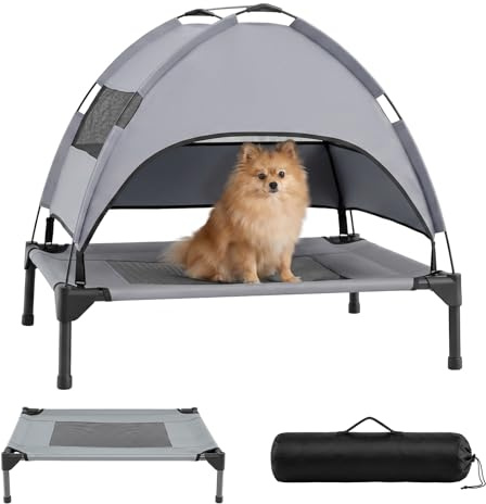 COSTWAY Hundebett mit Baldachin, Hundeliege Garten, Haustier Liegeplatz draußen, Hundesofa Schlafplatz Outdoor, Haustierbett Hund, Katzenliege Katzenbett (78,5 x 63 x 70 cm)
