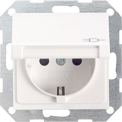 Gira 045427 Schuko Steckdose Klappdeckel System 55, reinweiß matt
