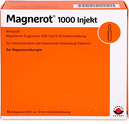 magnerot® 1000 mg Magnesium Injektion bei Magnesiummangel, 10 Ampullen | Zur intravenösen oder intramuskulären Magnesiumtherapie, organische Magnesiumverbindung, direkte Verfügbarkeit
