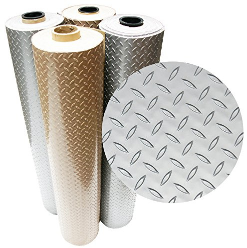 Rubber-Cal Diamond Plate Metallic PVC Flooring, Silver, 2.5mm x 4' x 5' (03-W266-S-05)