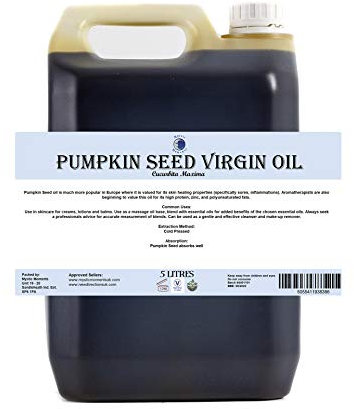 Mystic Moments Olio vettore di semi di zucca, 5 litri, olio puro e naturale, perfetto per capelli, viso, unghie, aromaterapia, massaggi e diluizione dell'olio, vegano senza OGM