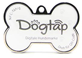 Dogtap Solid, digitale Hundemarke Knochen, mit NFC-Chip und QR Code für Kontaktdaten und Steckbrief, PVC, Metall, wasserfest, robust, 41,6 x 28,5 x 4,6 mm