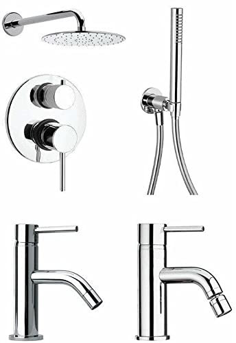 Kit paini Smart grifo de Lavabo, bidet y ducha Empotrado con pulsador, alcachofa, Brazo de ducha, cordón y ducha de Latón Cromado Italia