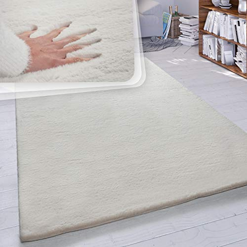 Paco Home Hochflor Teppich Wohnzimmer Schlafzimmer Shaggy Modern Flauschiger Fellteppich Weich Fell Imitat Kunstfell Einfarbig, Grösse:120x160 cm, Farbe:Creme