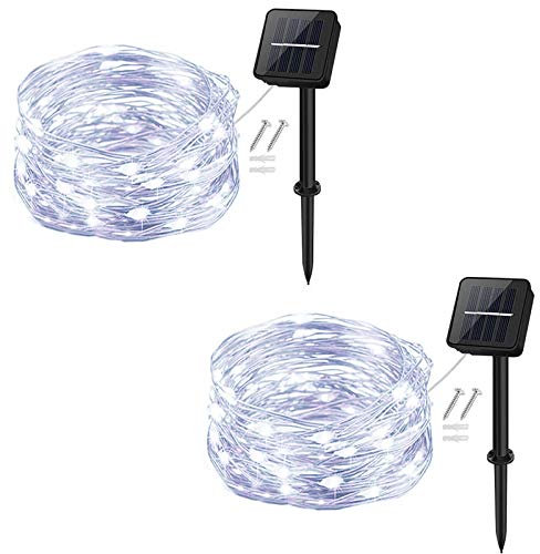 cshare Guirlande Lumineuse Solaire, Exterieur Étanche Lumières de Jardin 50 LED 2 Pack 8 Modes 5m pour Jardin, Terrasse, Cour, Maison, Arbre de Noël, Fête Party Décoration(Blanc Froid)