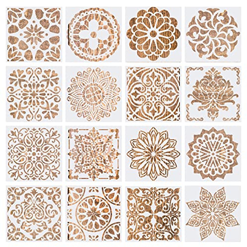 Stencil Mandala da 16 Confezioni, Stencil per Pittura Riutilizzabili Mandala Punteggiatura Modello, Plastica Disegno Pittura Modello di Stencil per Scrapbook Pareti DIY Decorazione（15x15cm）