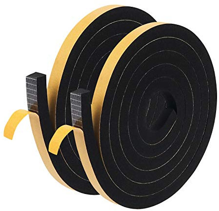 Weather Stripping Tape, 12mm(W) x 12mm(T) Seal Foam Tape Adhesive Draught Excluder Sealer for Door Gap Seal and Kitchen Window Insulation(2Pcs Total 4M Long)