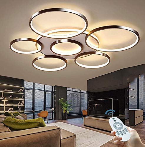 Deckenleuchte LED Modern Groß Wohnzimmerlampe Dimmbar Fernbedienung Deckenlampe Ring Design Decke Schlafzimmerlampe Deckenlicht Acryl Lampenschirm Esszimmer Küche Leuchte Büro Pendelleuchte,7 heads
