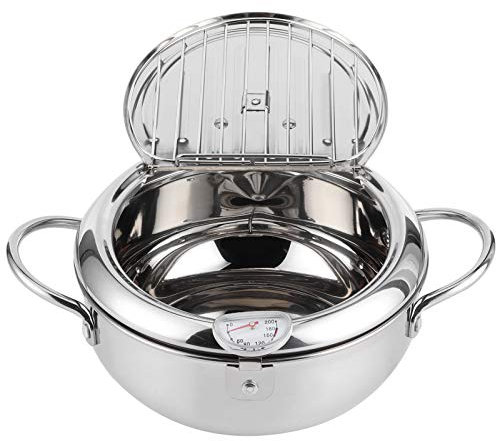 Mini Friteuse, Mini Four Friteuse en Acier Inoxydable avec Thermomètre et Couvercle Compatible avec les Cuisinières à Gaz/à Induction/Électriques