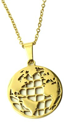 Kette Globus Weltkarte Edelstahl Anhänger golden Welt Erde Juvelato
