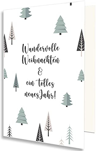 NEUSER PAPIER 10x nachhaltige Weihnachtskarte DIN A6 in Weiß mit Weihnachtsbäumen und Text - Faltkarten mit Weihnachtsmotiv - 10,5 x 14,8 cm - Weihnachtsgrüße für Firmen und Privat