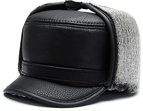 WHSPORT Warme Trappermütze mit Ohrenschützer Baseball Kappe Bomber Hut Unisex Fliegermütze Fellmütze Erwachsenen für Männer (Color : Black, Size : 58-61cm/-22.83-24.01in)
