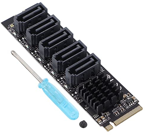 Dpofirs M2 PCIE 3 5Port Festplattenerweiterungs-Adapterkarte, SATA 6GB/s M.2 M Key Adapterkarte mit JM585 Chip Geeignet für Desktop-Computer, Unterstützt SSD und HDD