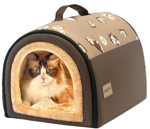 Jiupety - Casa-Cama para Mascotas, de Interior, 2 en 1, Plegable, portátil, con Techo, Tipo Tienda y Cueva, para Perros medianos, Talla XL (74 x 53 x 51 cm), hasta 13 kg, marrón