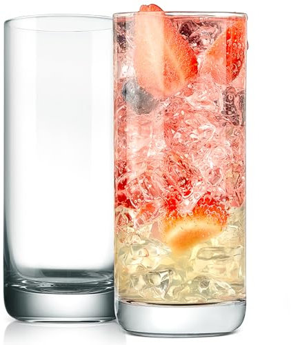 NutriChefKitchen 2 Juegos de Vasos Highball – Base Pesada y Vaso Alto de Vidrio para Agua, Vino, Cerveza, cócteles, Whisky, Jugo, Bares, Bebidas Mixtas, Transparente