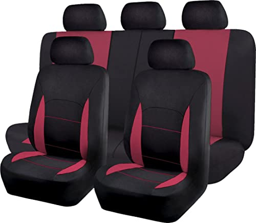 Flying Banner Sitzbezüge Auto Universal Set (Vollständige Reihe, Burgund und Schwarz)