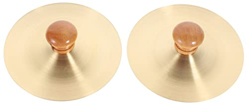 Vaguelly Leise Becken Fingerzimbeln mit Holzgriffe, 1 Paar Kupfer Mini Finger Becken Handbecken Bauchtanz Finger Cymbal, Orff Musik Instrument für Erwachsene, Kinder, 9cm Hand Becken