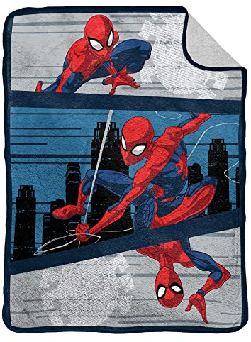 Jay Franco Marvel Spiderman Planeador De La Ciudad Manta Suave de Lana Sherpa para Niños 130 x 150cm